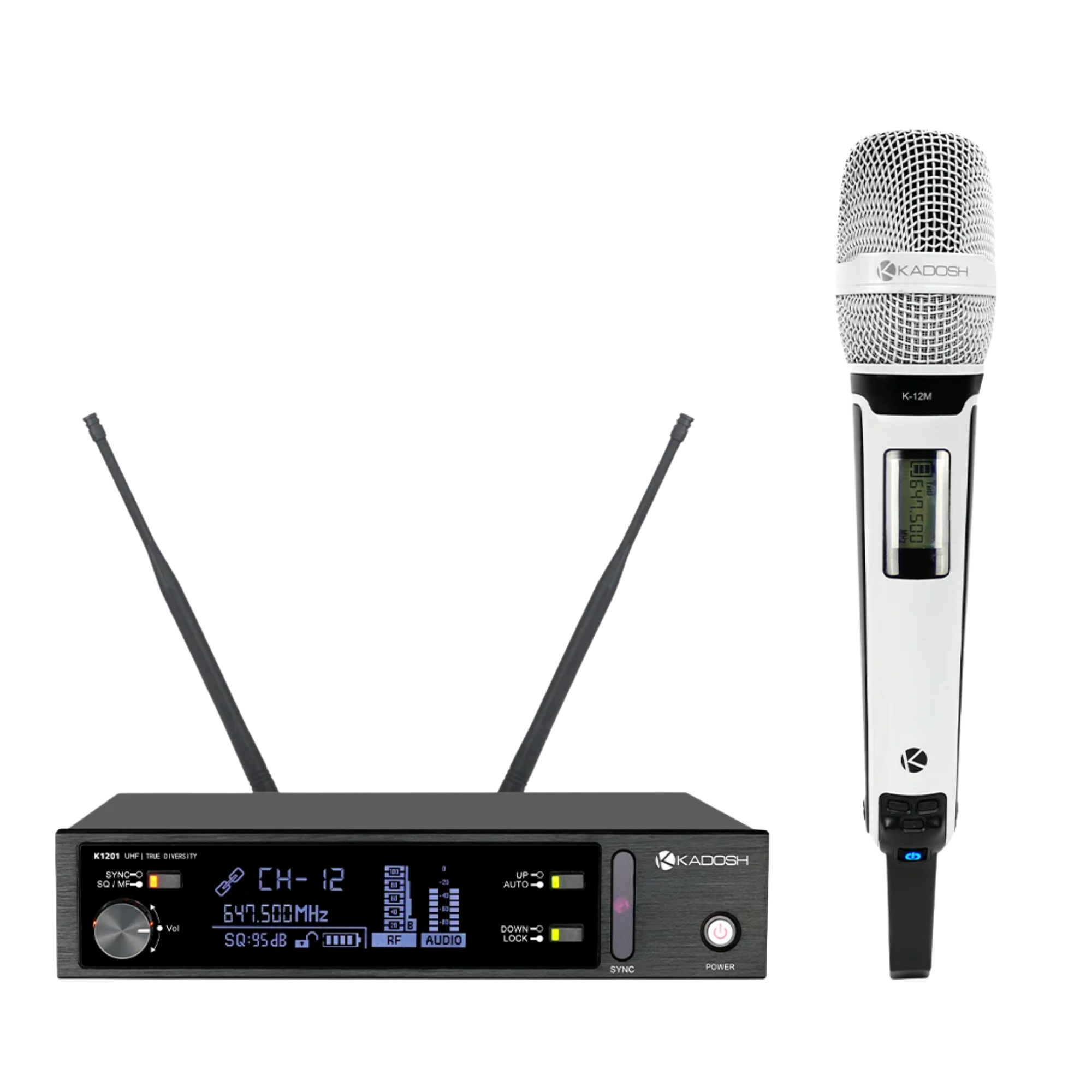 Microfone Sem Fio Kadosh K1201M Branco UHF Supercardioide com Cápsula K12-M True Diversity e PLL