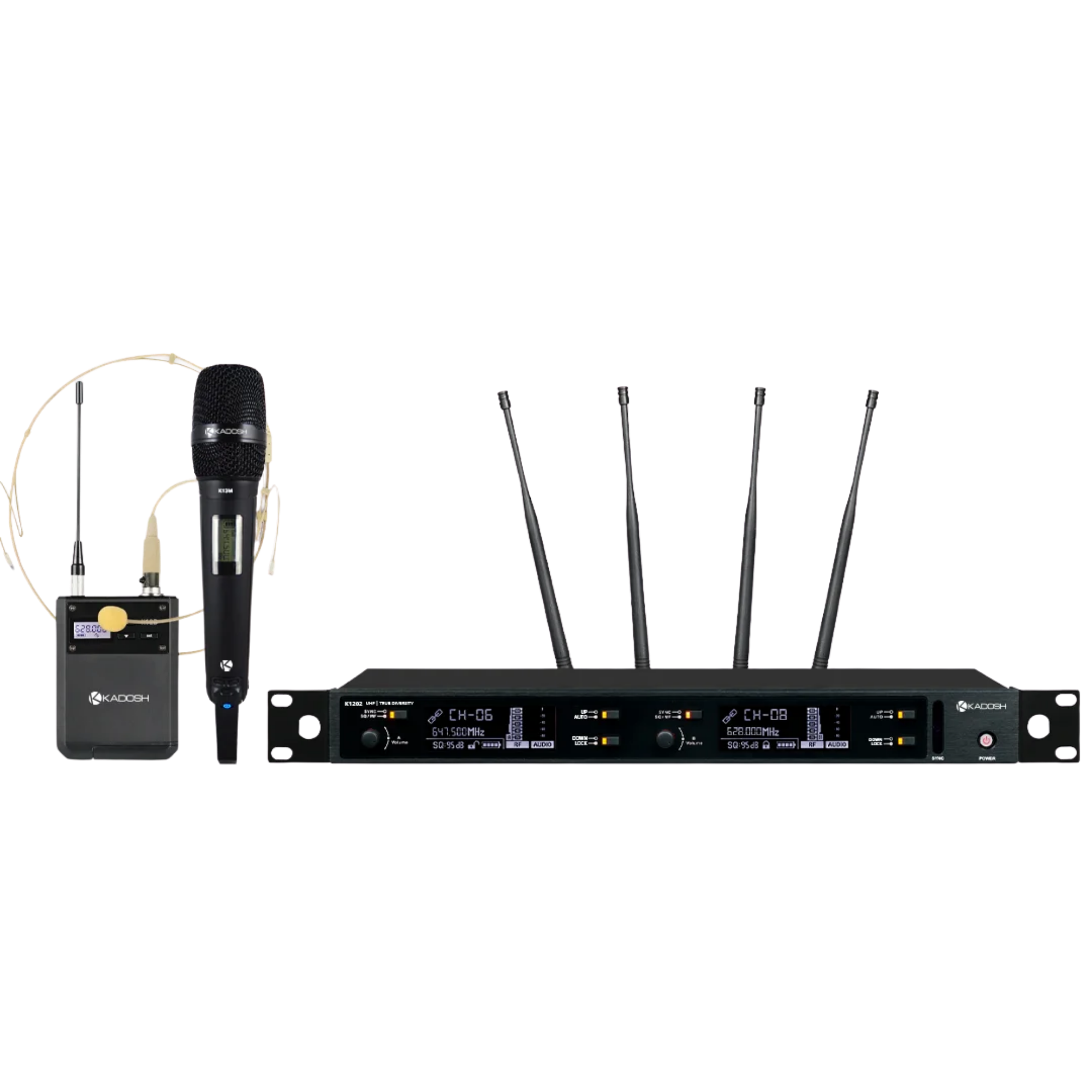 Microfone Sem Fio Kadosh K1202C UHF Supercardioide com Cápsula K-12M True Diversity e PLL