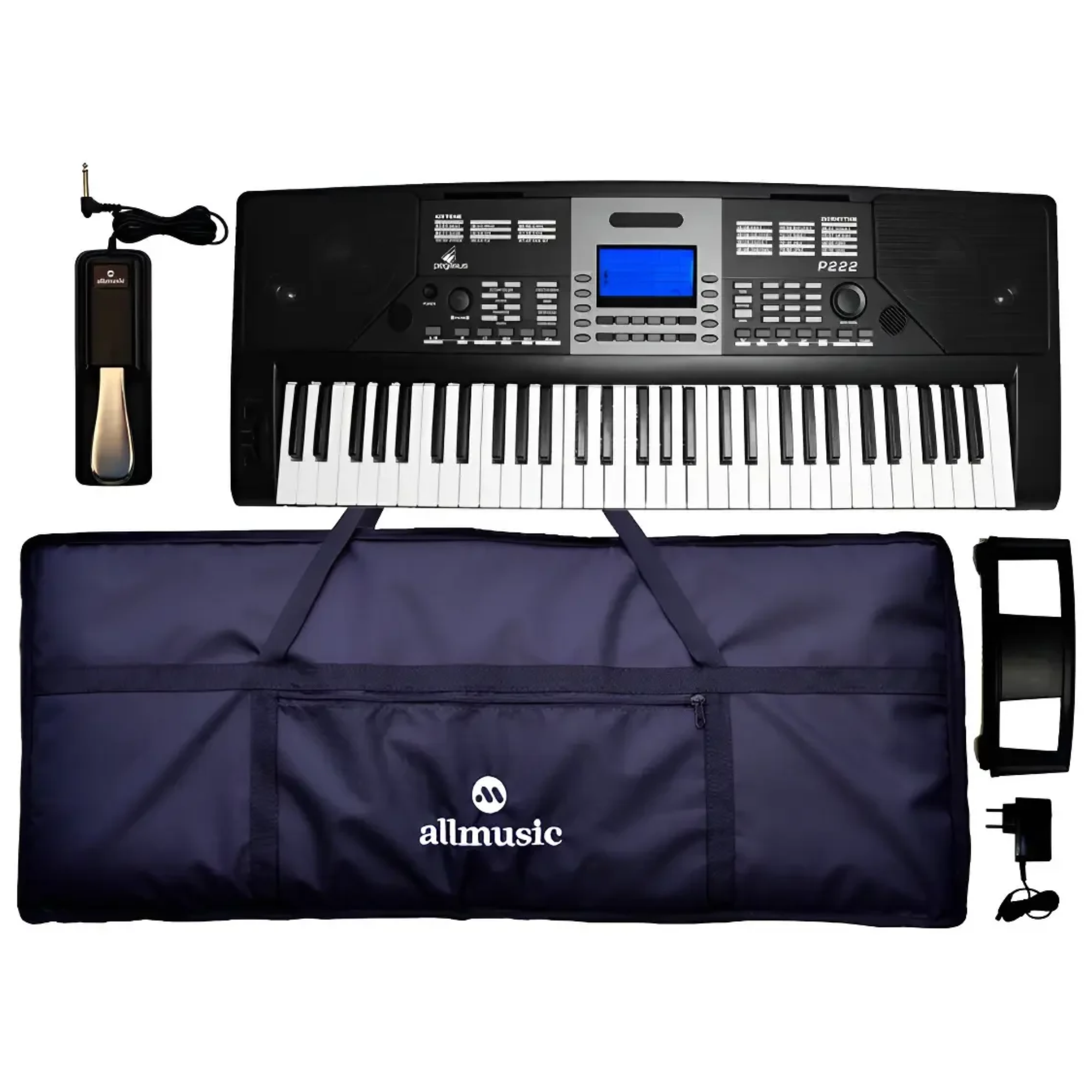 Kit Teclado Arranjador Pegasus P222 61 Teclas com Capa Pedal Fonte e Porta-Partituras