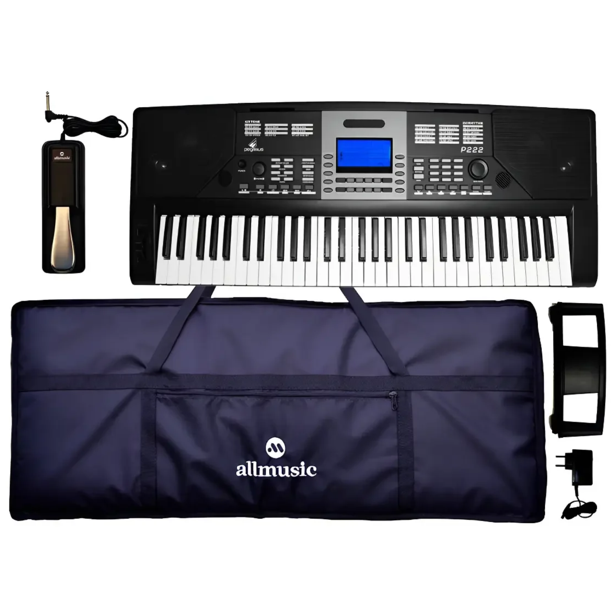 Kit Teclado Arranjador Pegasus P222 61 Teclas com Capa Pedal Fonte e Porta-Partituras