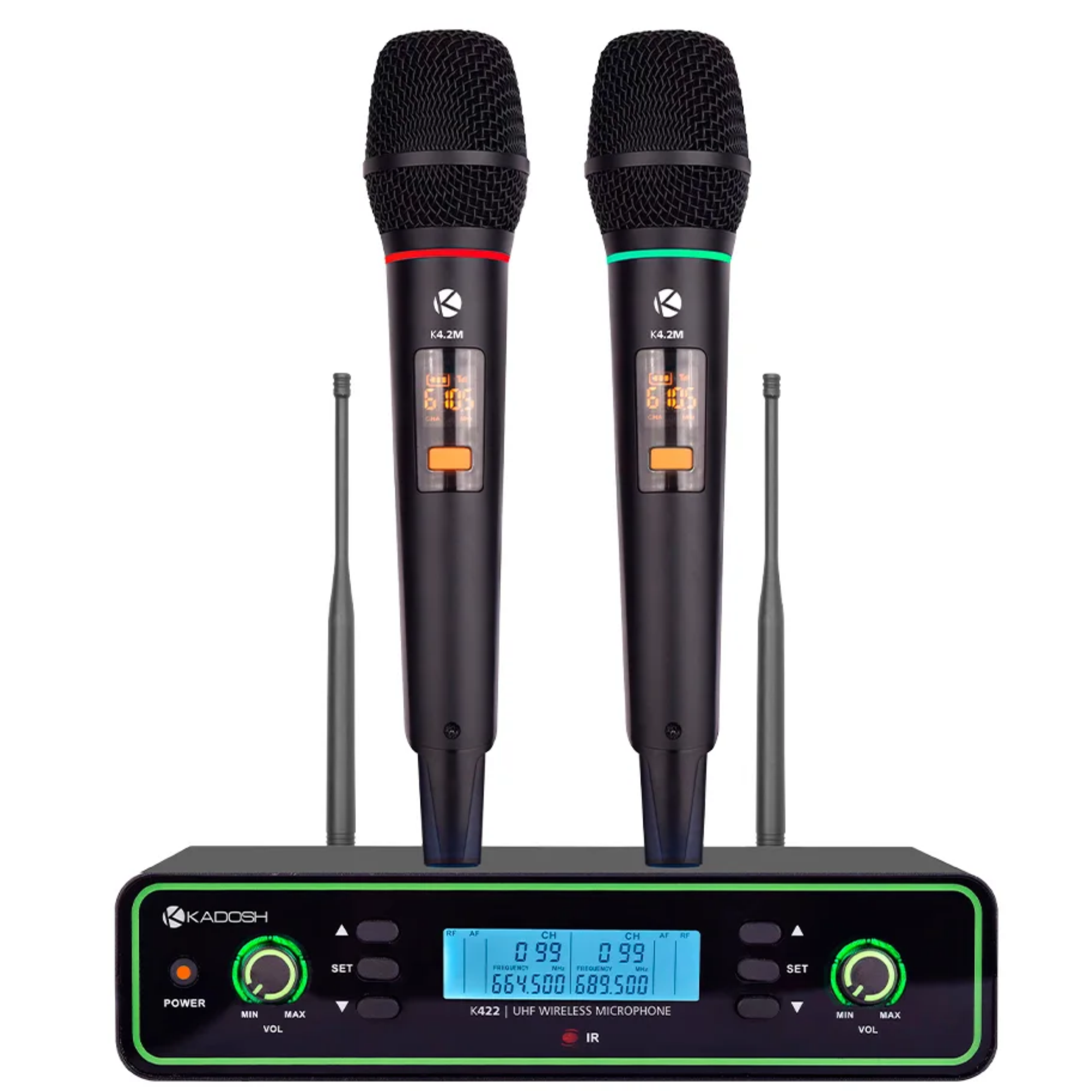 Microfone Sem Fio Duplo Kadosh K422M UHF com 2 Bastões Dinâmicos 100 Frequências por Canal