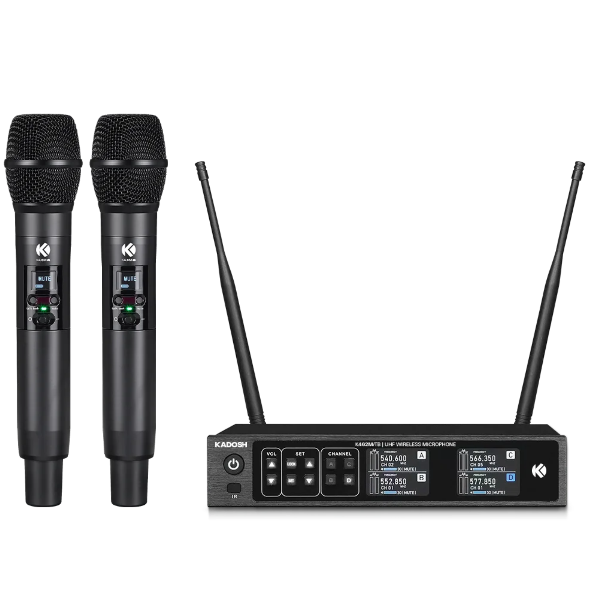 Microfone Sem Fio Duplo Kadosh K462M/TB UHF com 2 Bastões Dinâmicos Canal Talkback Exclusivo e 50 Frequências Selecionáveis
