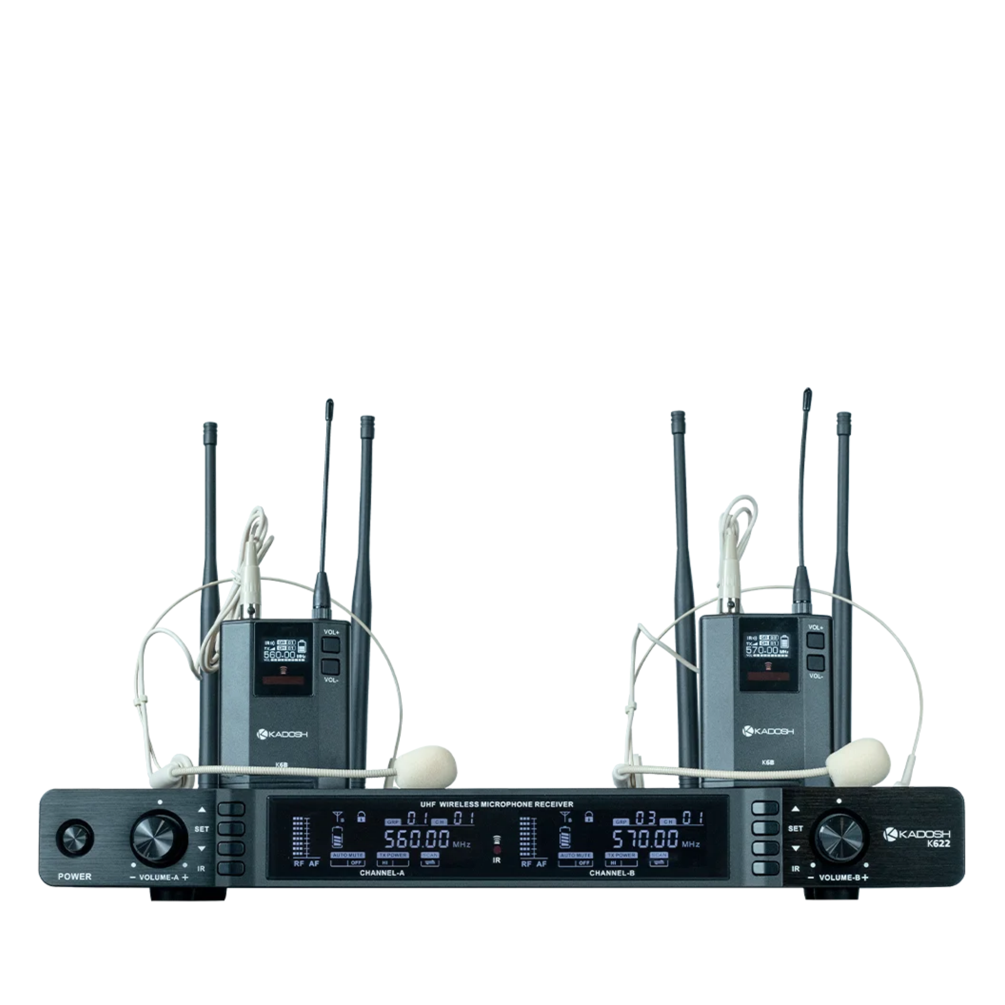 Microfone Sem Fio Digital Kadosh K622H UHF Duplo com 2 Bastões, Áudio 24-bit/48kHz, True Diversity, Criptografia