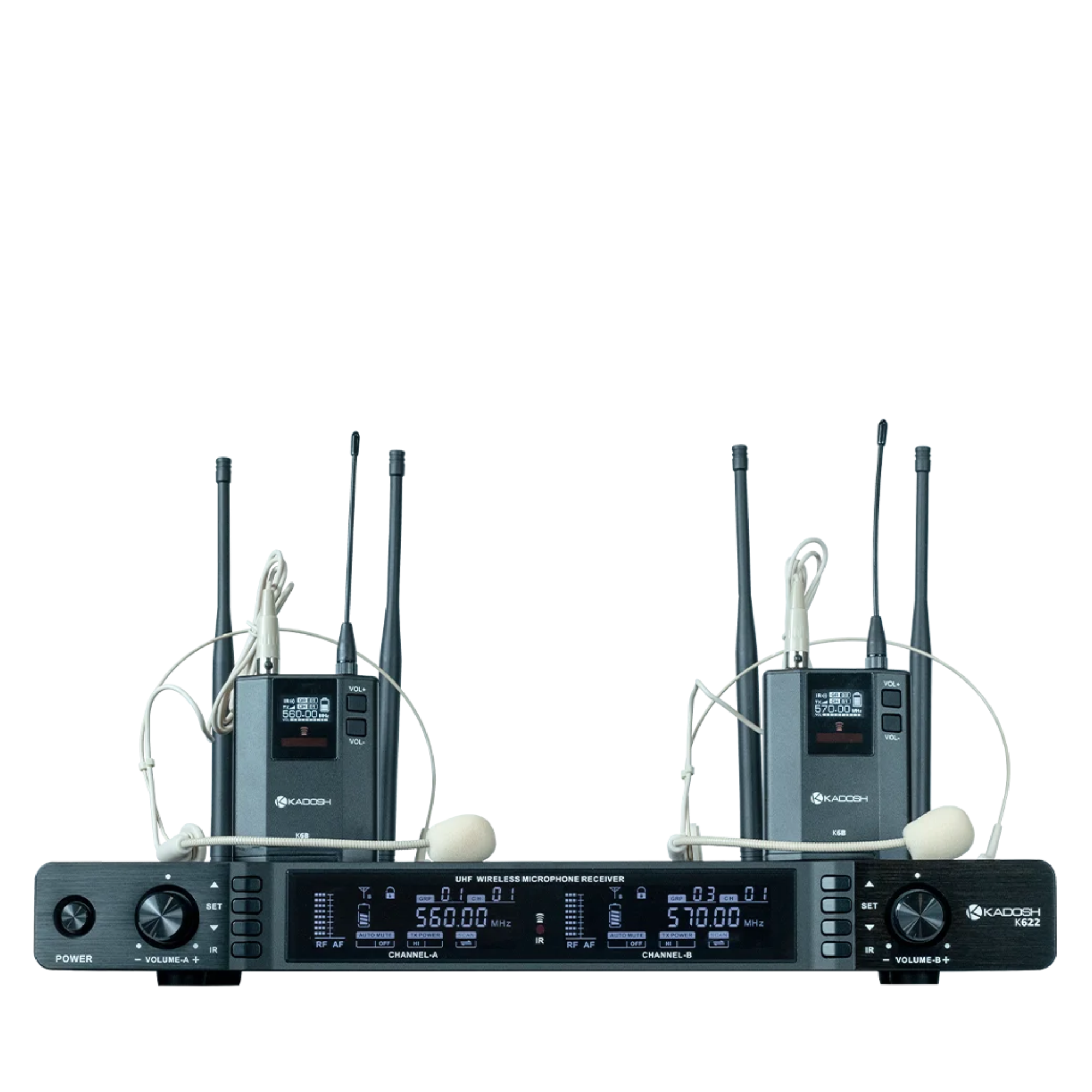 Microfone Sem Fio Digital Kadosh K622H UHF Duplo com 2 Bastões, Áudio 24-bit/48kHz, True Diversity, Criptografia