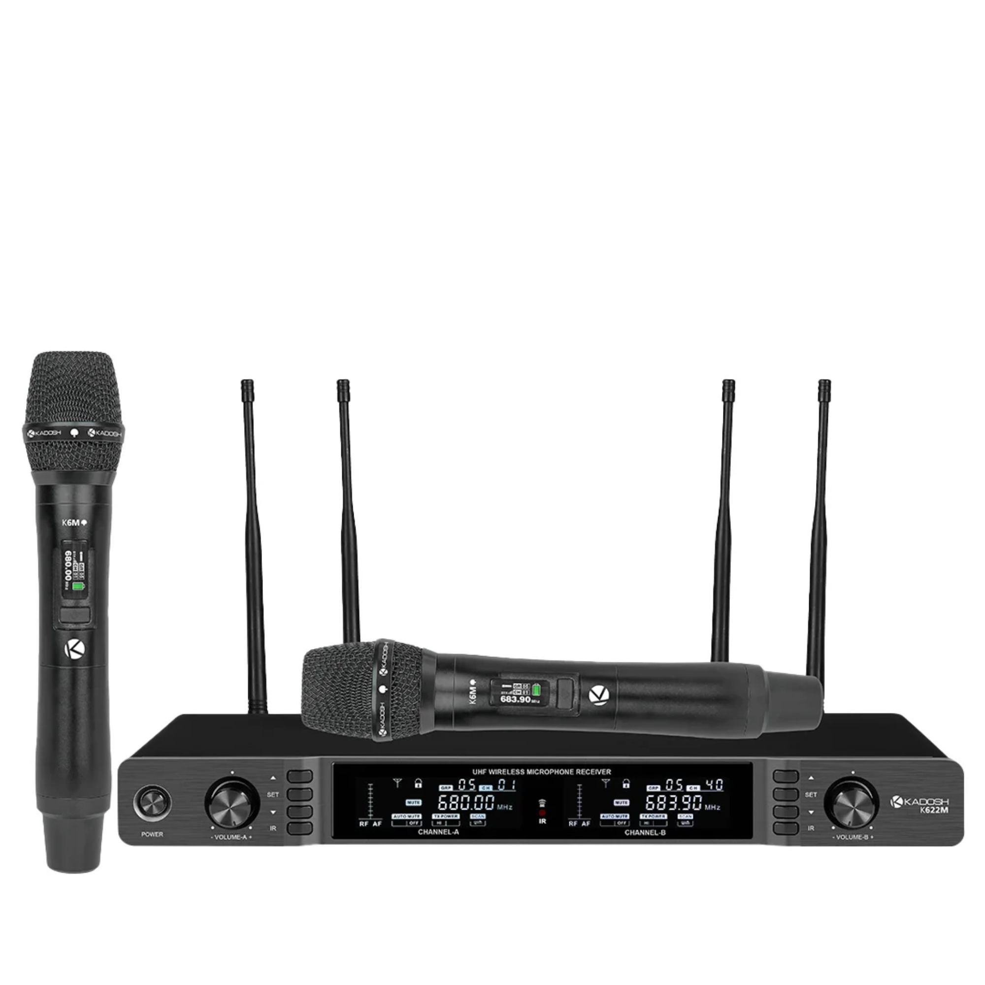 Microfone Sem Fio Duplo Kadosh K622M UHF Digital com 2 Bastões True Diversity Áudio 24-bit/48kHz Criptografia