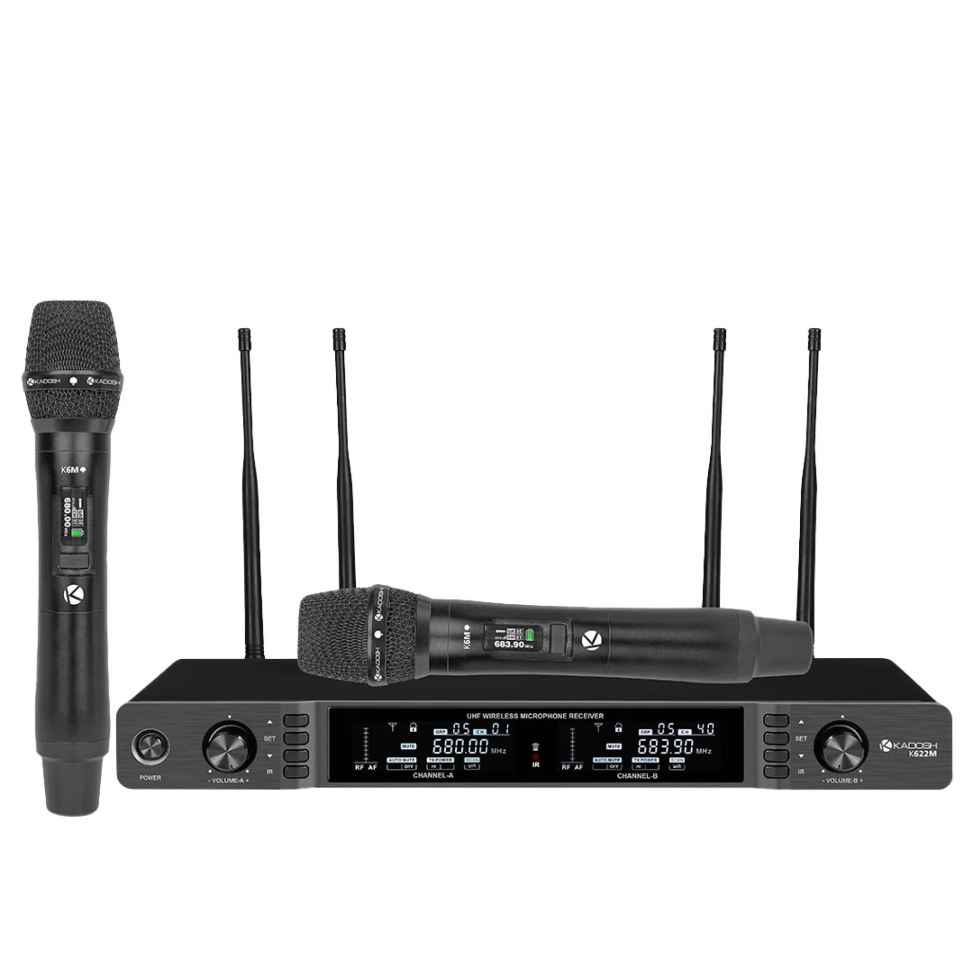 Microfone Sem Fio Duplo Kadosh K622M UHF Digital com 2 Bastões True Diversity Áudio 24-bit/48kHz Criptografia