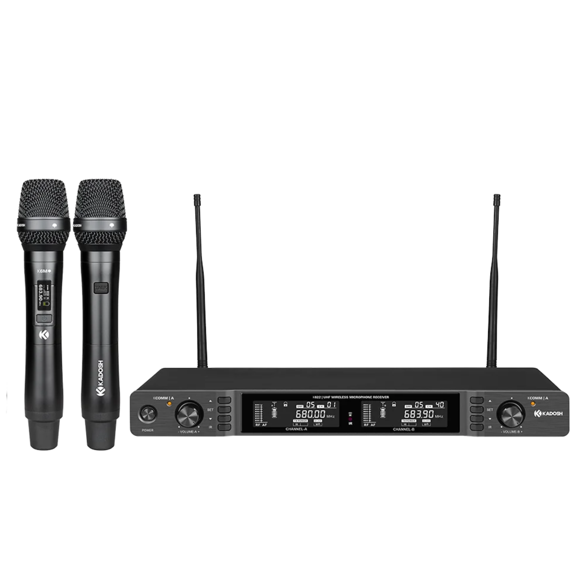 Microfone Sem Fio Duplo Kadosh K622M K-Comm UHF Digital com 2 Bastões Canal de Comunicação Integrado True Diversity