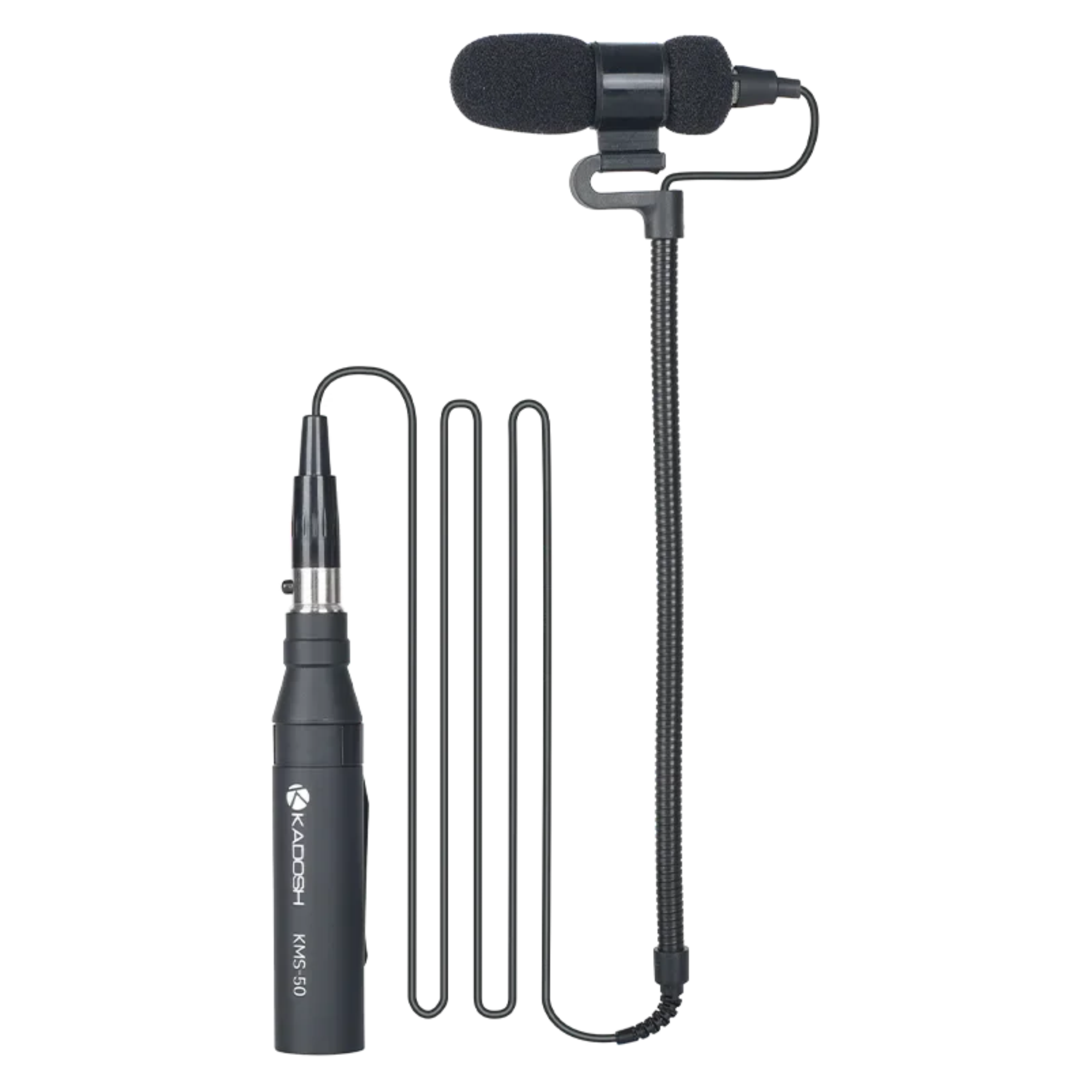 Microfone Condensador para Instrumentos Kadosh KMS-50 Cardioide com Gooseneck Flexível, Pré-Amplificador Mini XLR, Clamps e Phantom Power 48V