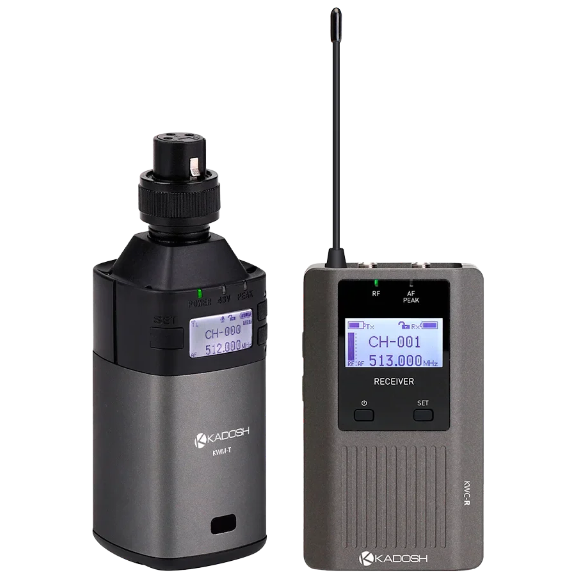 Sistema Transmissor e Receptor de Áudio Sem Fio Kadosh KWM-T + KWC-R Plug-On UHF com 3 Modos de Operação, Phantom Power 48V e USB-C
