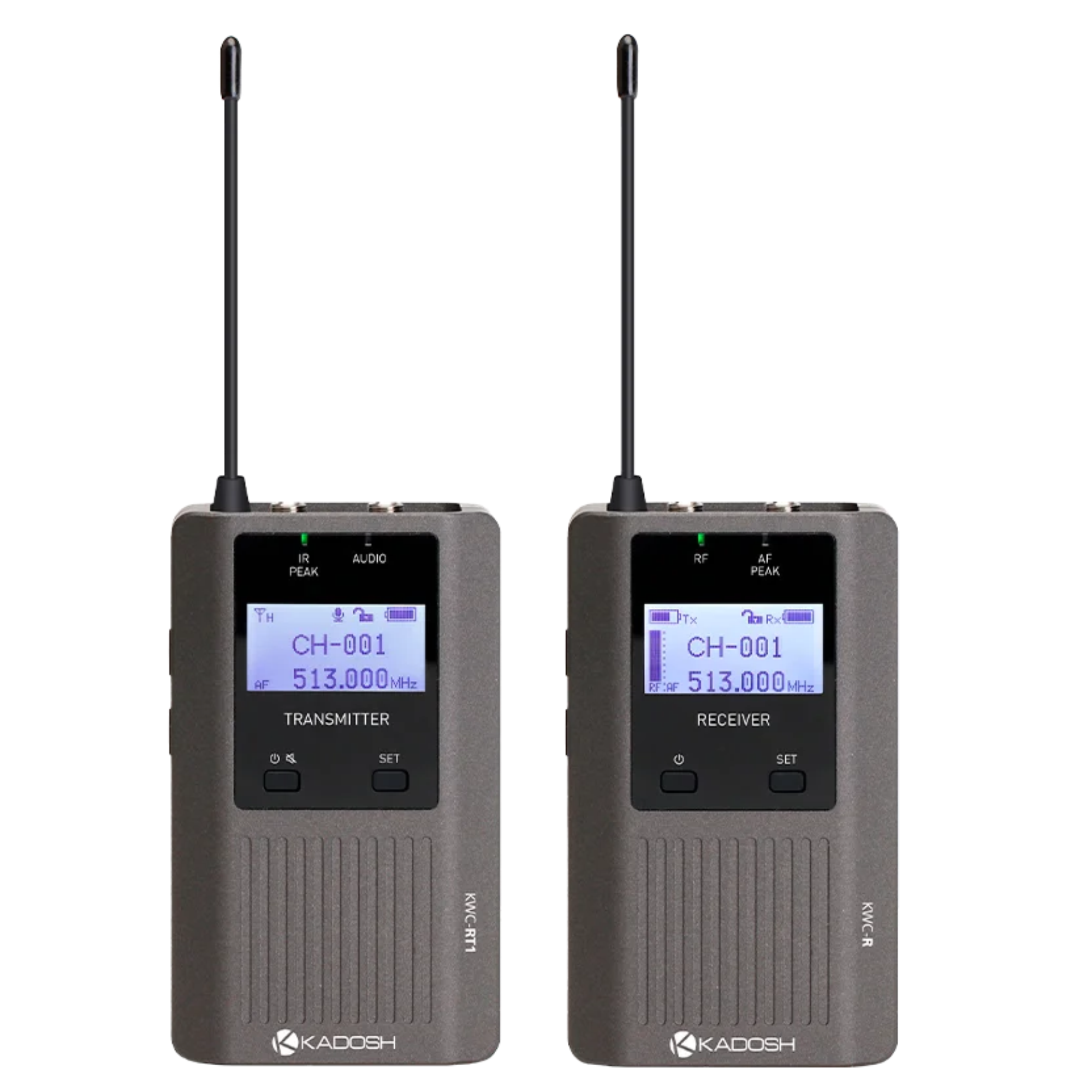 Sistema de Áudio Sem Fio Kadosh KWC-RT1 Receptor e Transmissor UHF 512–537 MHz 100 Canais Alcance de 120 m USB-C