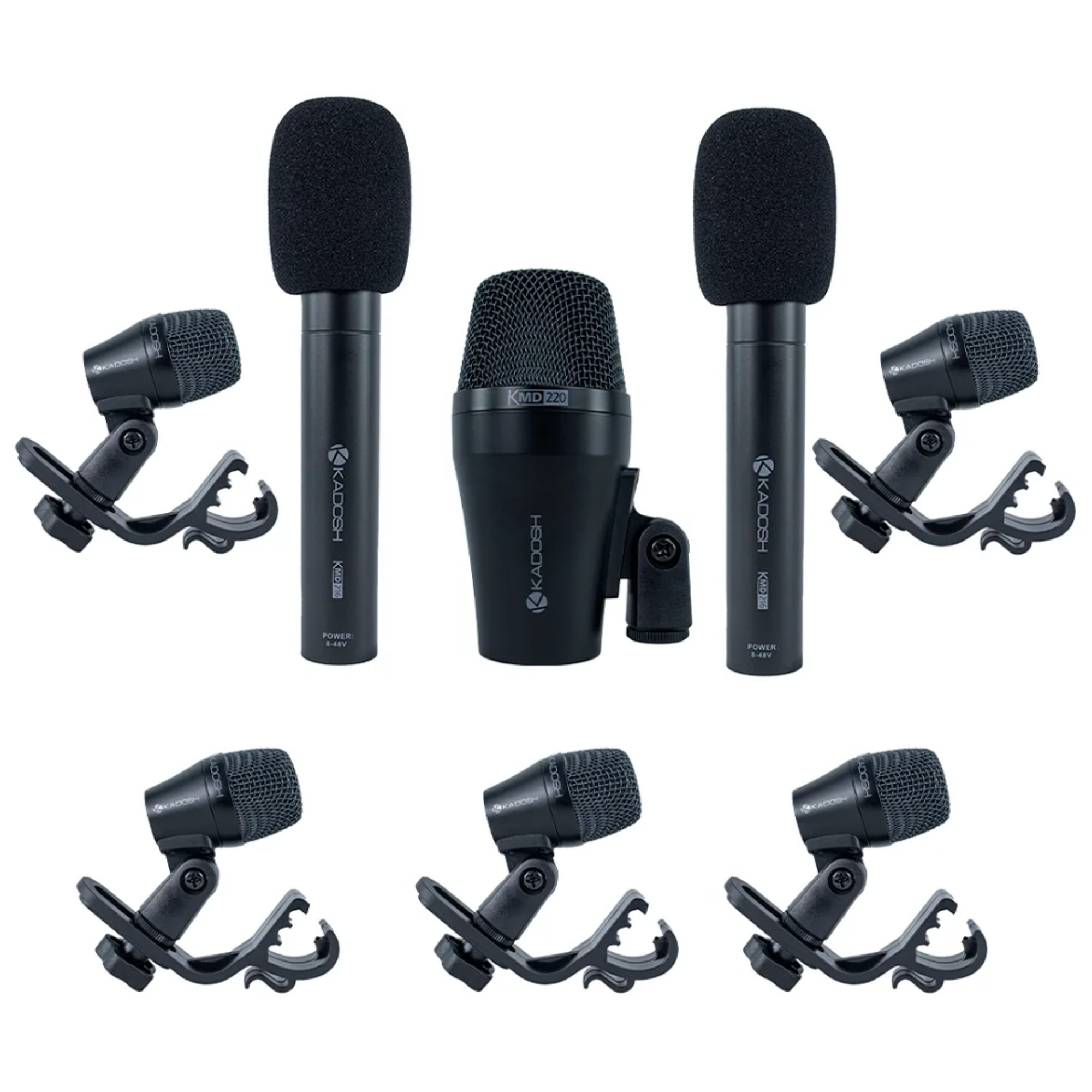Kit de Microfones para Bateria Kadosh KMD 208 com 8 Microfones Cardioides e Condensadores para Bumbo Tons Caixa Pratos e Hi-Hat