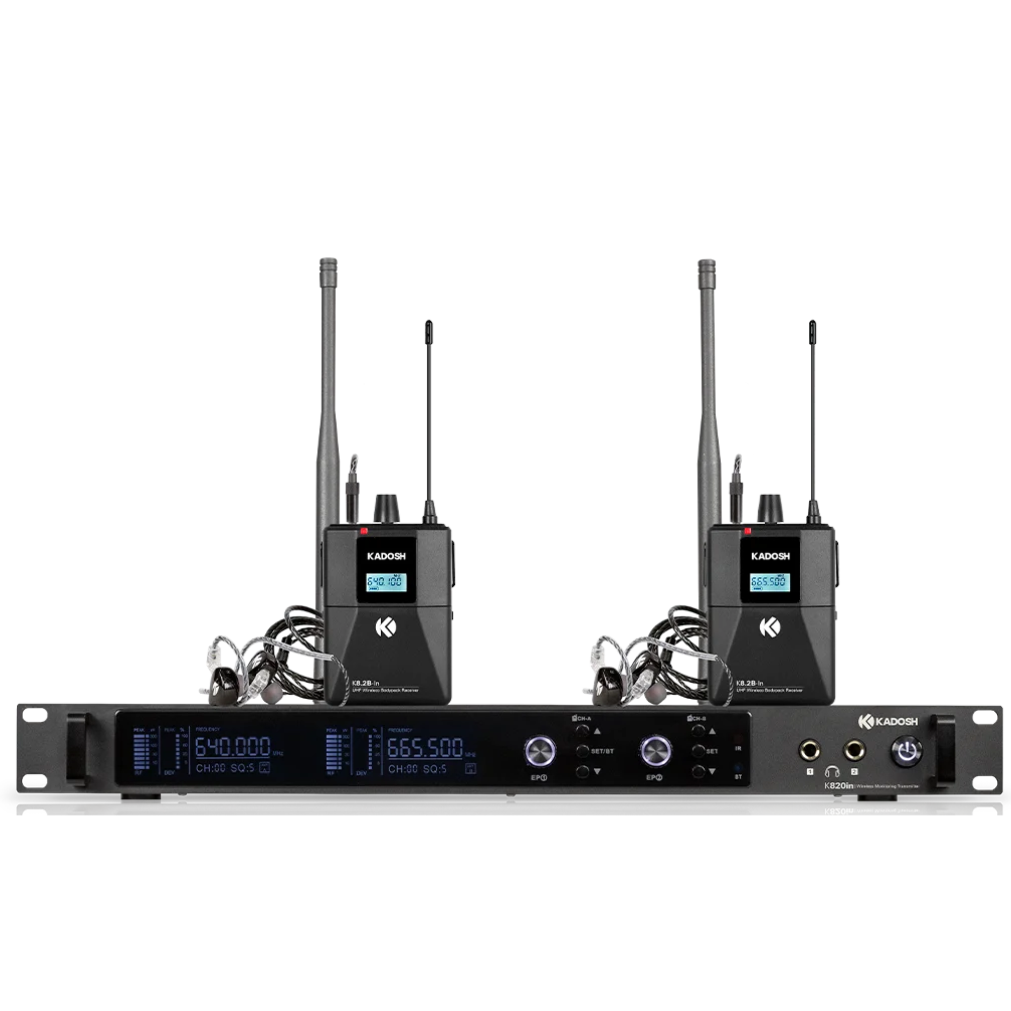 Sistema de Monitoramento In-Ear Sem Fio Duplo Kadosh K820IN B6 com Bluetooth, 2 Canais Independentes e Latência Inferior a 3ms