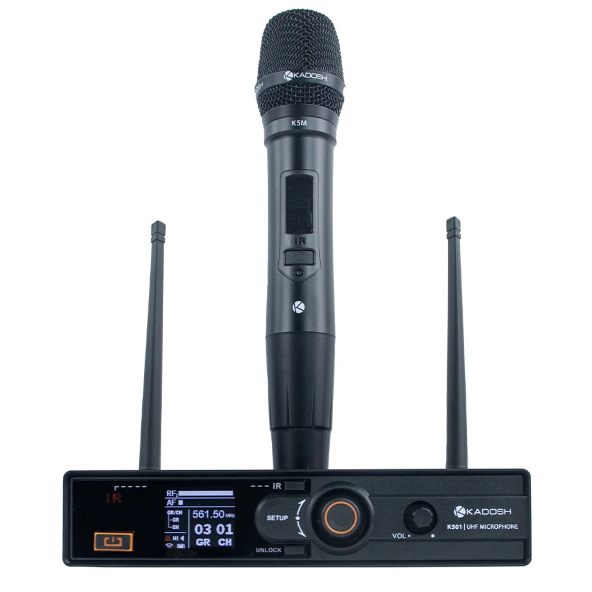 Sistema de Microfone Sem Fio UHF Kadosh K501M com Microfone de Mão e Receptor Sem Fio