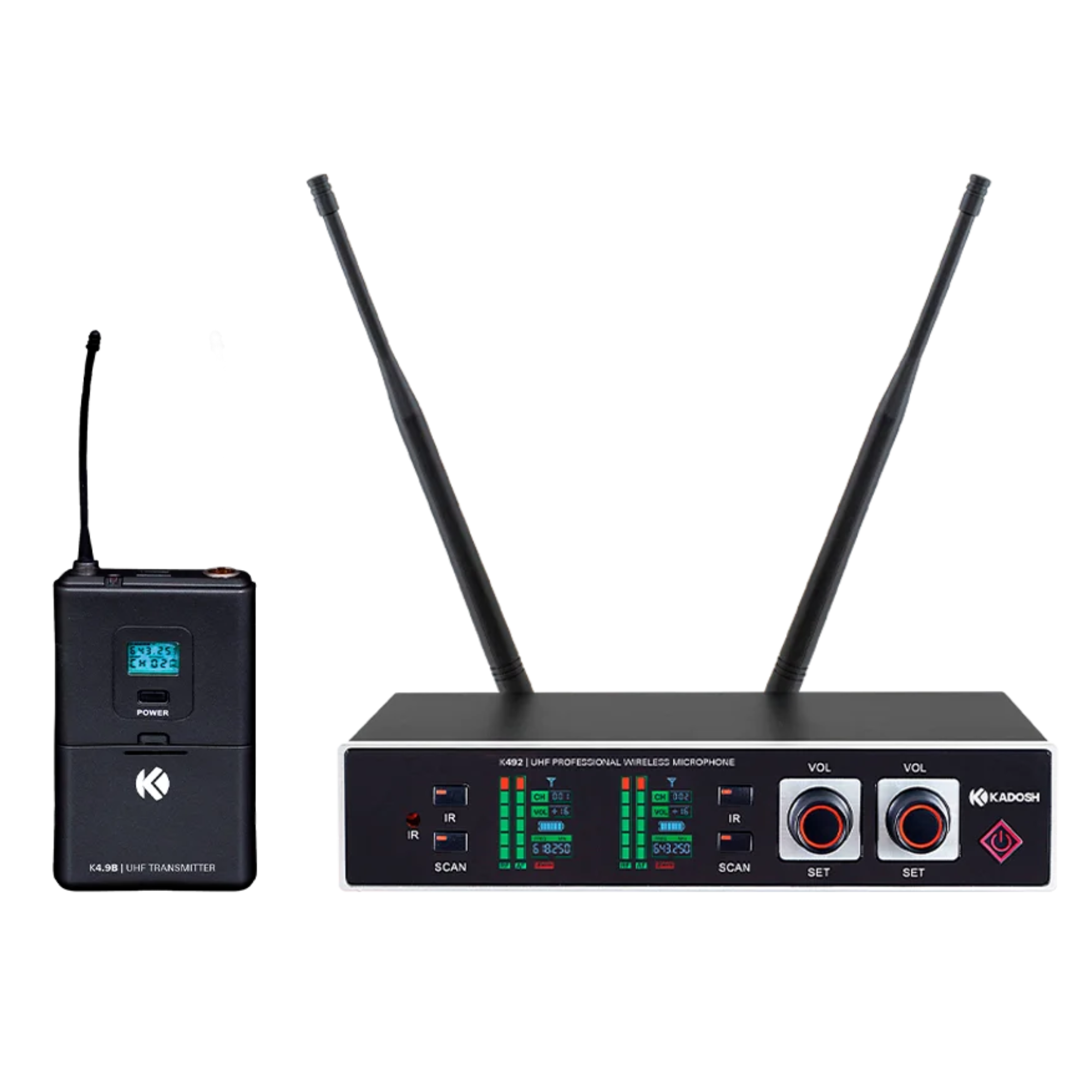 Sistema de Microfone Sem Fio UHF Kadosh K492H 2ª Geração Duplo com 2 Headsets e Bodypacks