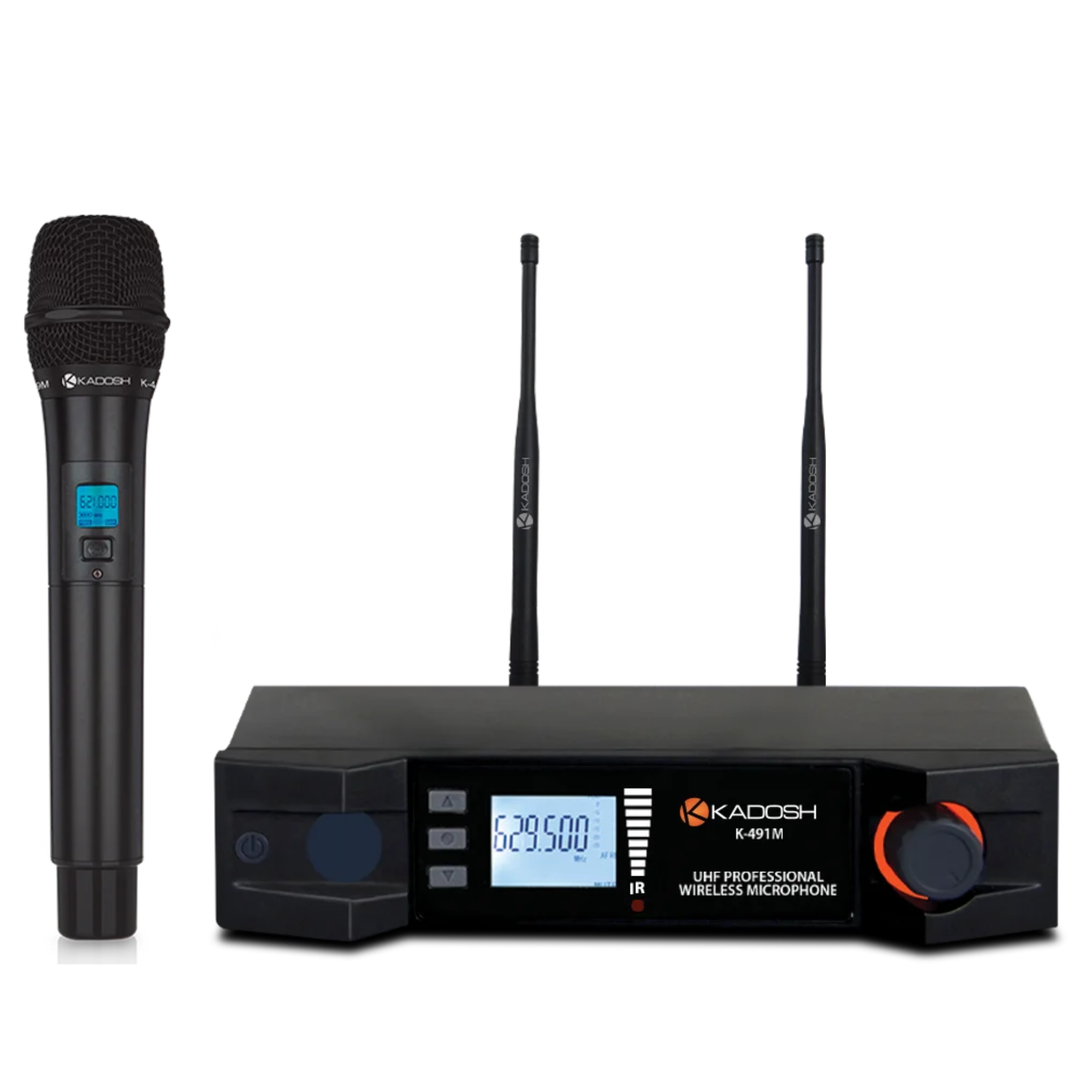 Sistema de Microfone Sem Fio UHF Kadosh K491M com Microfone de Mão em Alumínio Cardioide e Receptor LCD