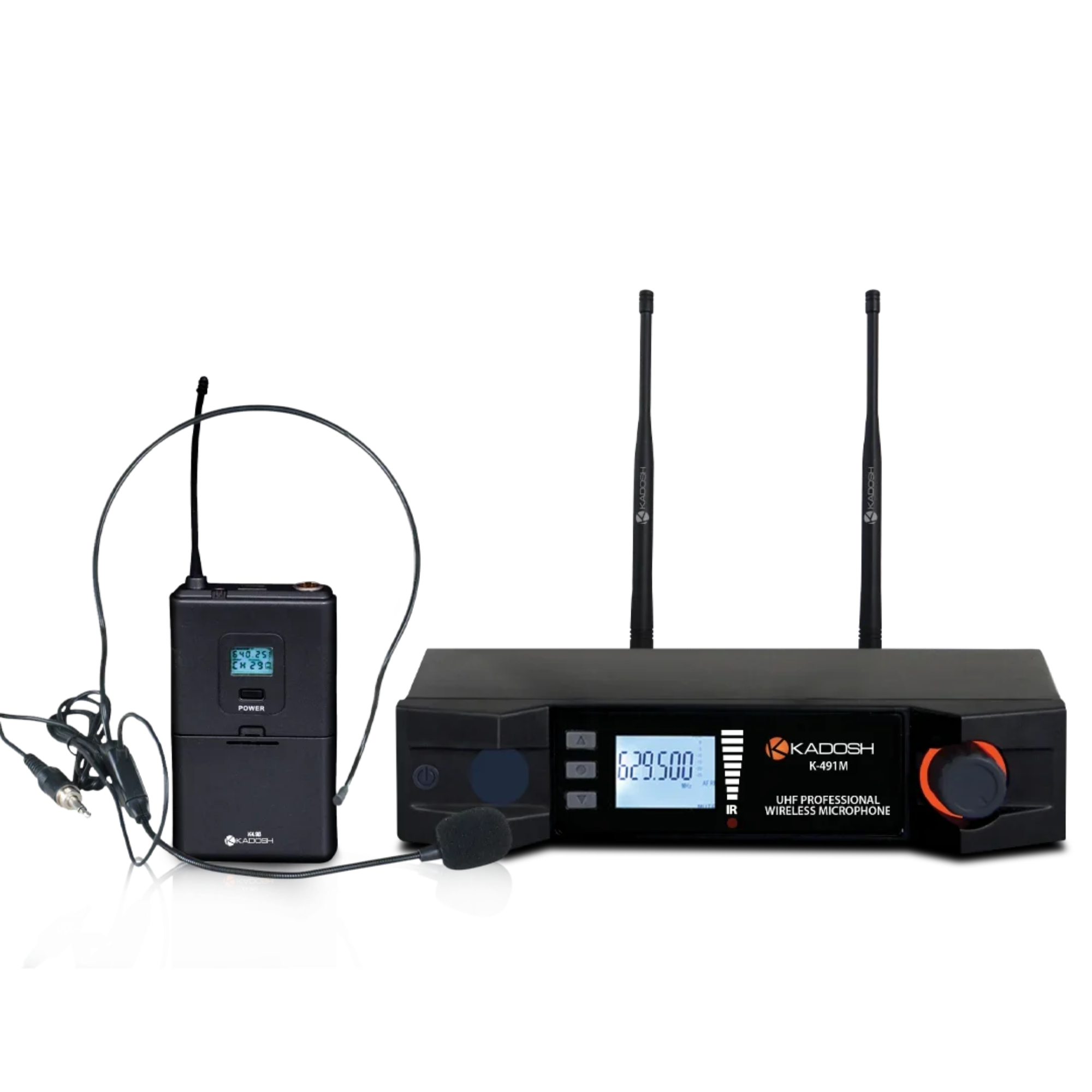Sistema de Microfone Sem Fio UHF Kadosh K491H com Headset Dinâmico Cardioide Bodypack e Receptor LCD