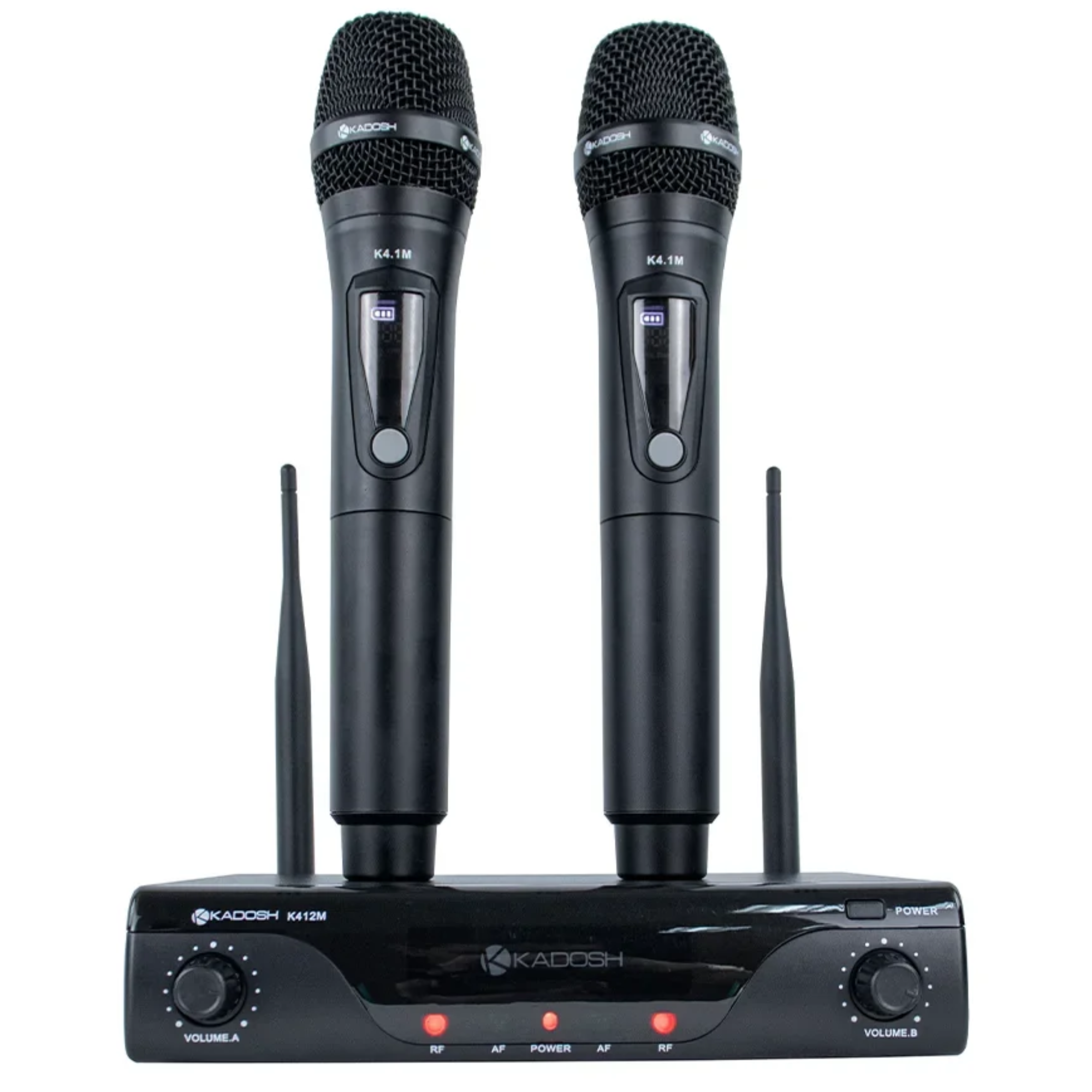 Sistema de Microfone Sem Fio UHF Kadosh K412M Duplo com 2 Microfones de Mão Recarregáveis Cardioides e 48 Frequências por Canal