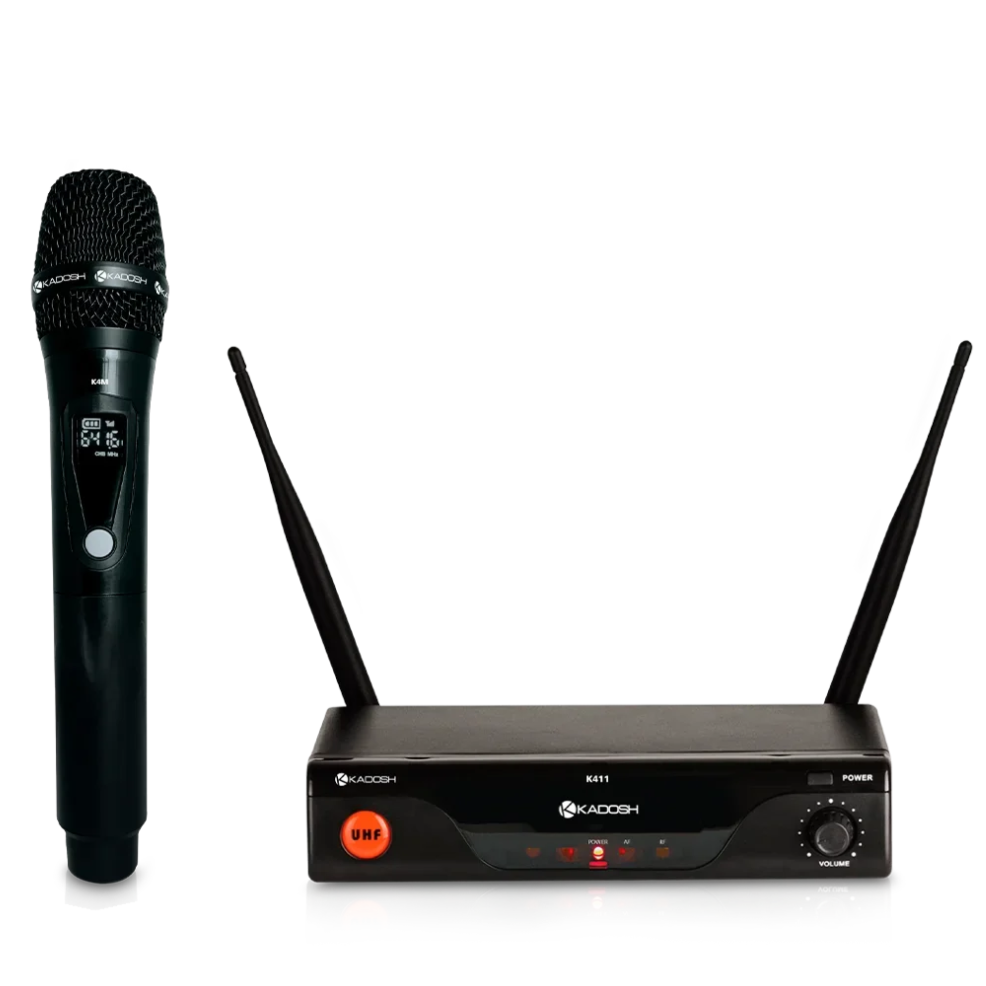 Sistema de Microfone Sem Fio UHF Kadosh K411M Duplo com 2 Microfones de Mão Dinâmicos Cardioides e Alcance de 40m