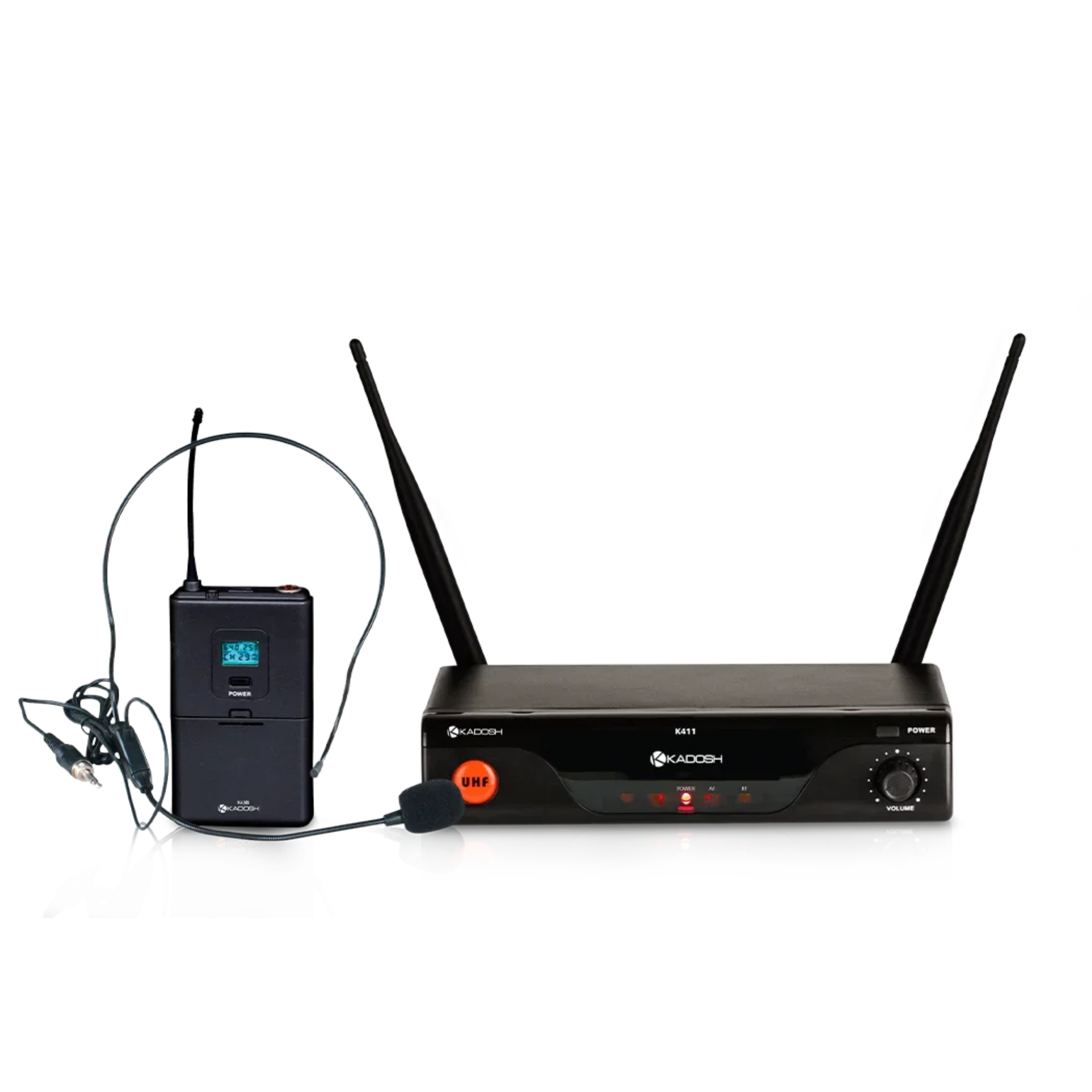 Sistema de Microfone Sem Fio UHF Kadosh K411H Duplo com Headset e Bodypack Cardioide com Alcance de 40m