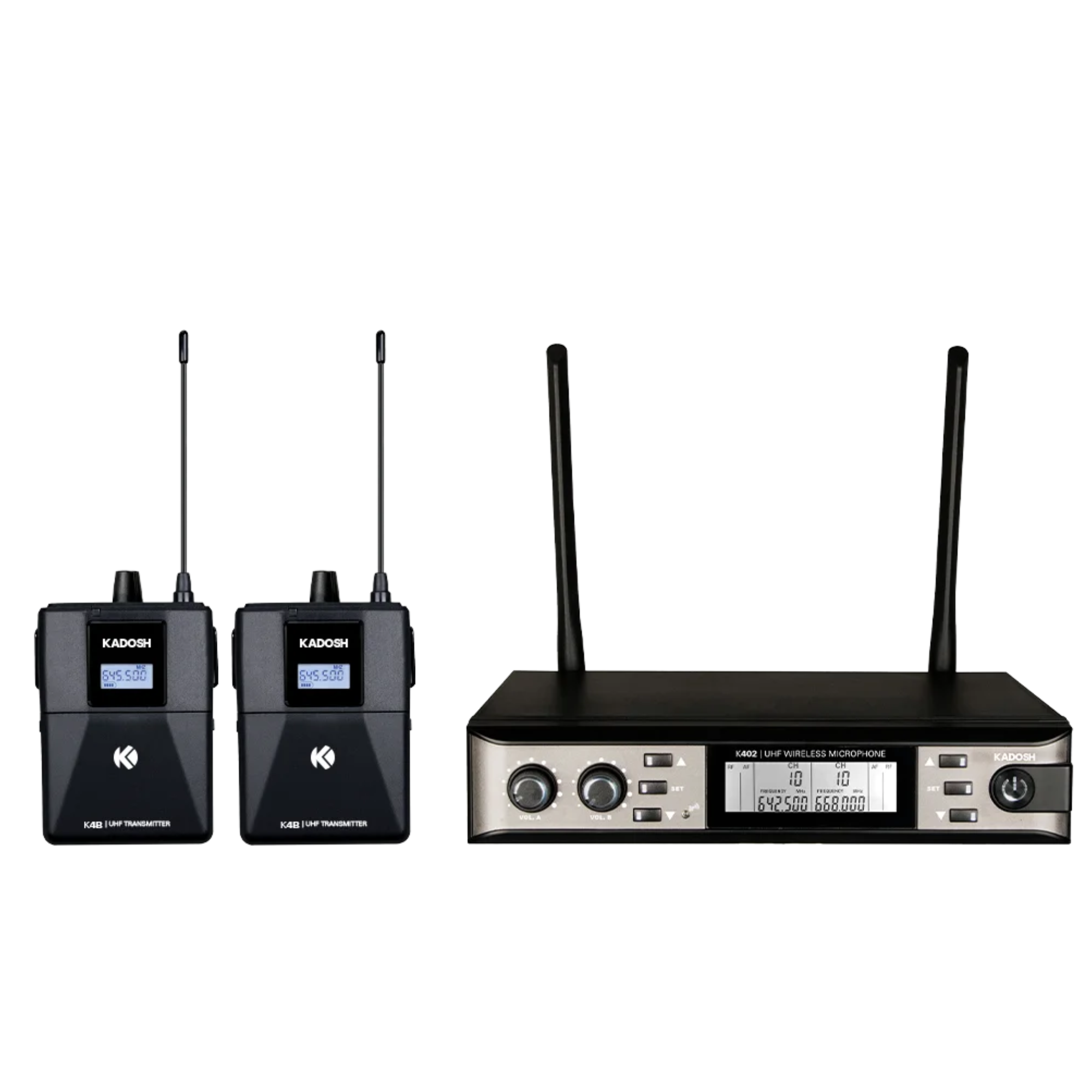 Sistema de Microfone Sem Fio UHF Kadosh K402H Duplo com 2 Headsets Cardioides 48 Frequências LCD e Alcance de 30m
