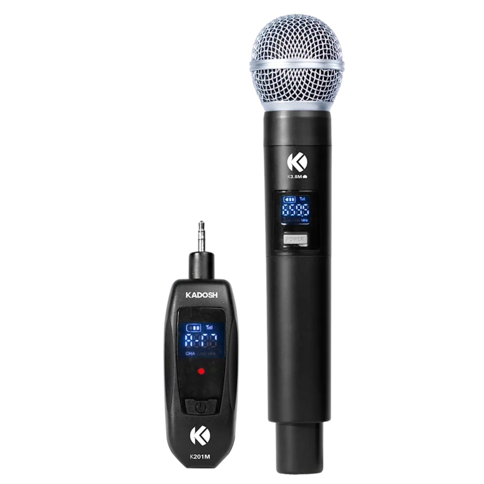 Microfone Sem Fio UHF Kadosh K201M com Microfone de Mão Dinâmico Cardioide e Receptor Plug-and-Play 40Hz a 18kHz