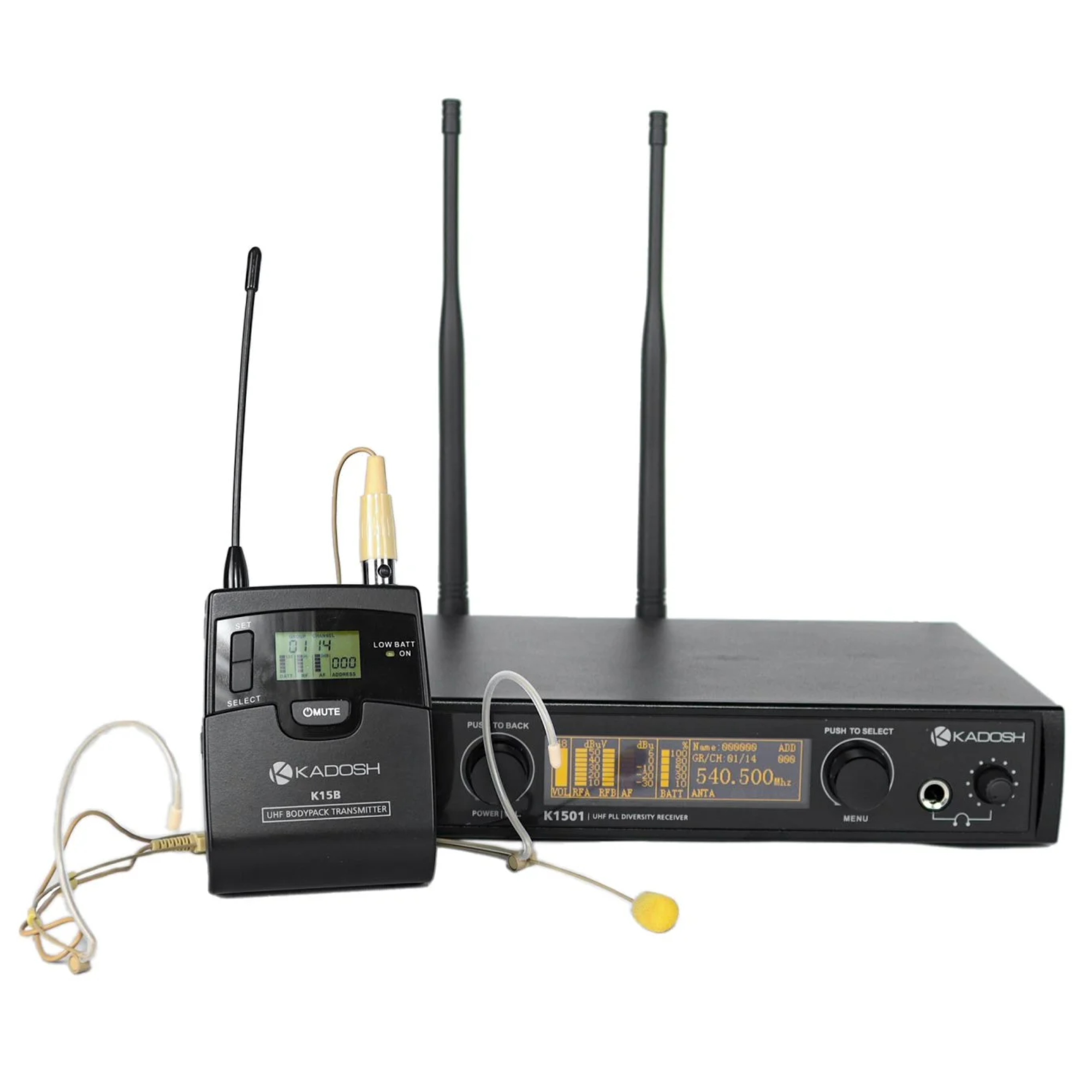 Microfone sem Fio UHF Kadosh K1501H True Diversity 1764 Frequências com Headset e Bastão Opcional