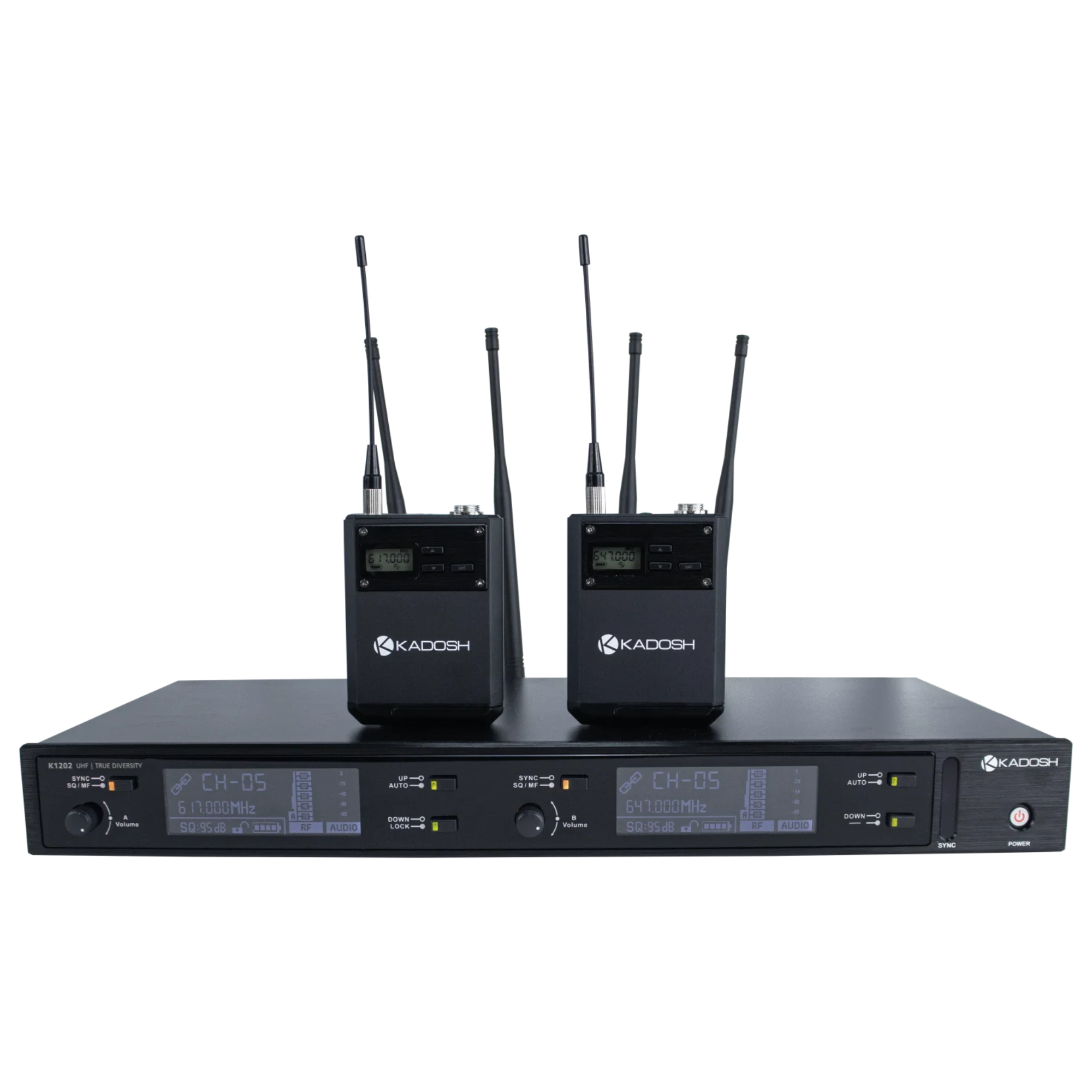 Microfone Duplo Sem Fio UHF Kadosh K1202H True Diversity com 2 Headsets PLL 32KHz Saídas XLR e TS