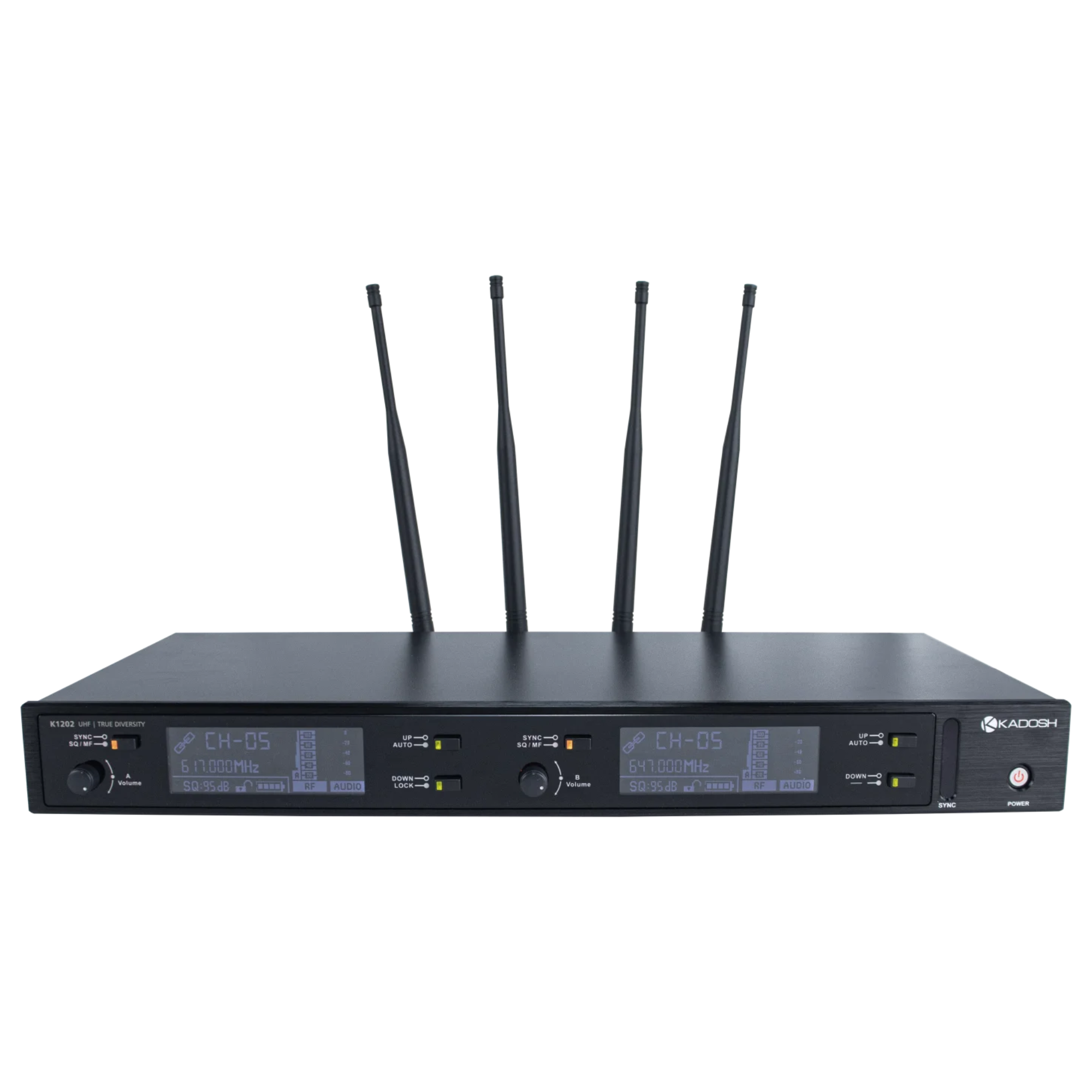 Microfone Duplo Sem Fio UHF Kadosh K1202H True Diversity com 2 Headsets PLL 32KHz Saídas XLR e TS