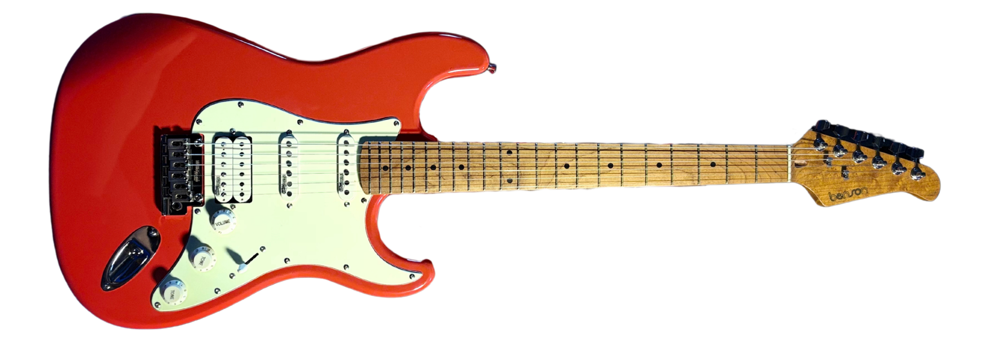 Guitarra Benson Hardy HD 902 FRD MGPG Fiesta Red com Captadores Wilkinson Alnico 5 HSS Ponte Wilkinson Tremolo 2 Pivôs Pickguard Mint Green e Bag
