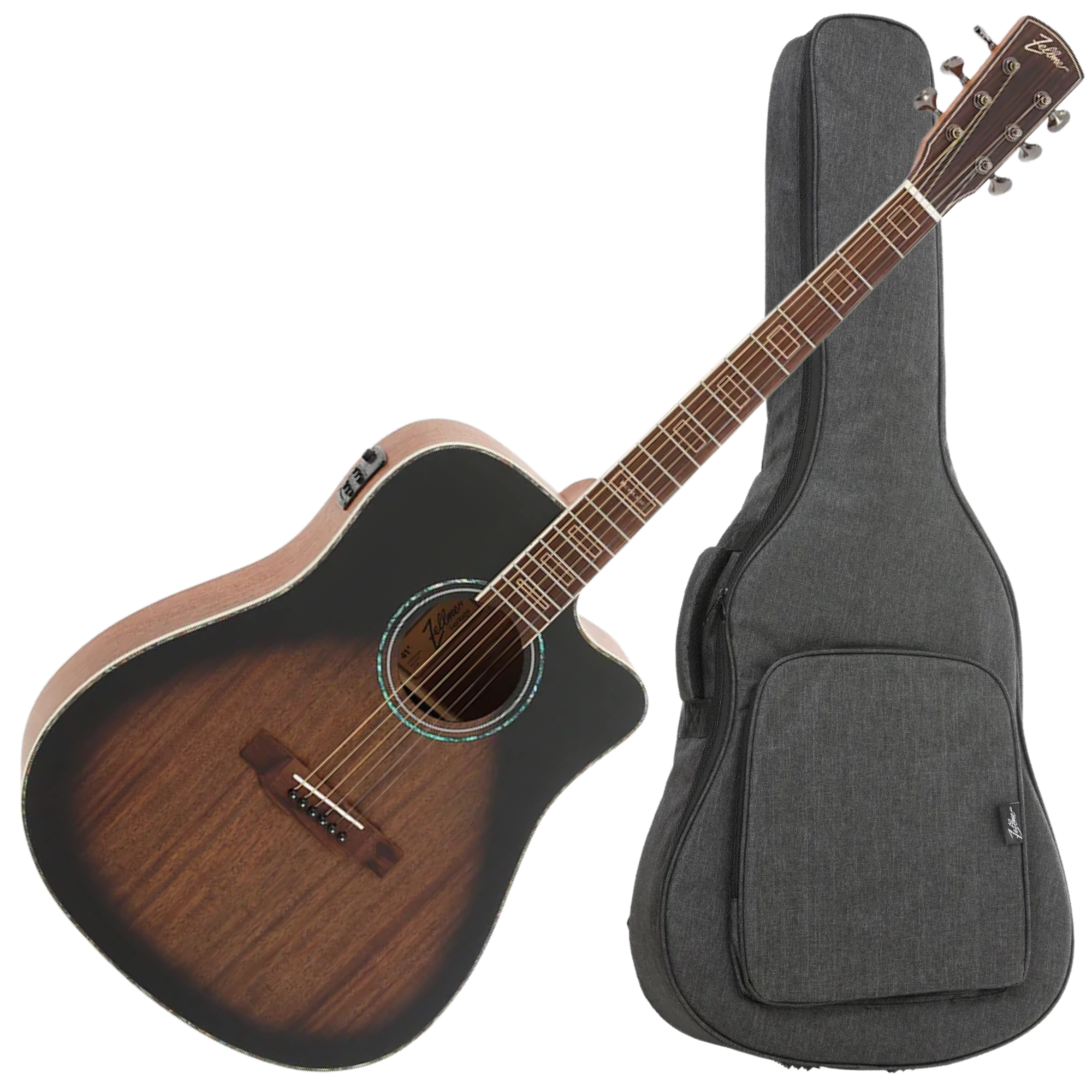 Violão Eletroacústico Aço Zellmer Heritage Greyburst Cutaway 41" Fosco com PreAmp Cherub GT-3 e Bag - 1624