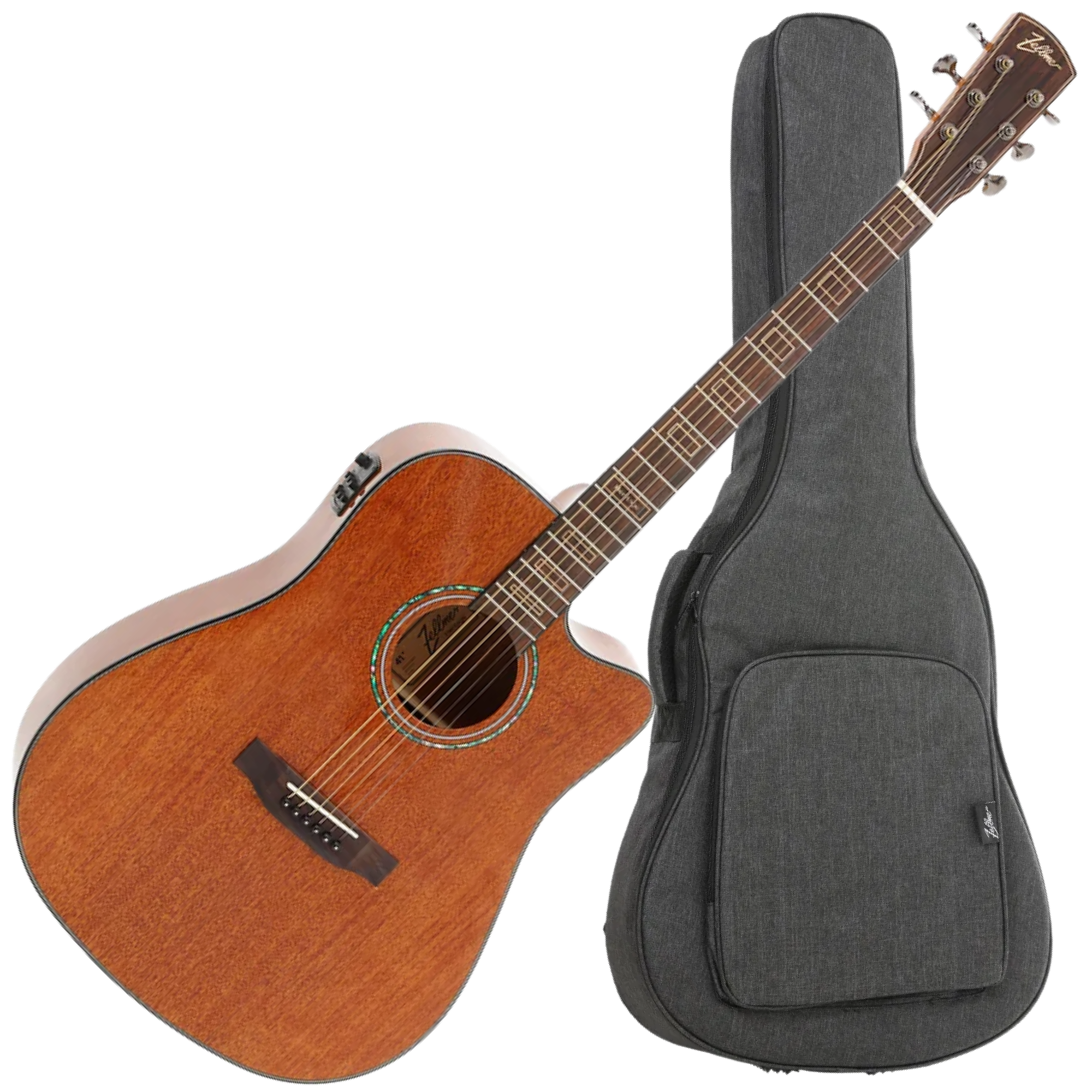 Violão Eletroacústico Aço Zellmer Heritage Mahogany Cutaway 41" Brilhante com Cherub GT-3 e Bag - 1631