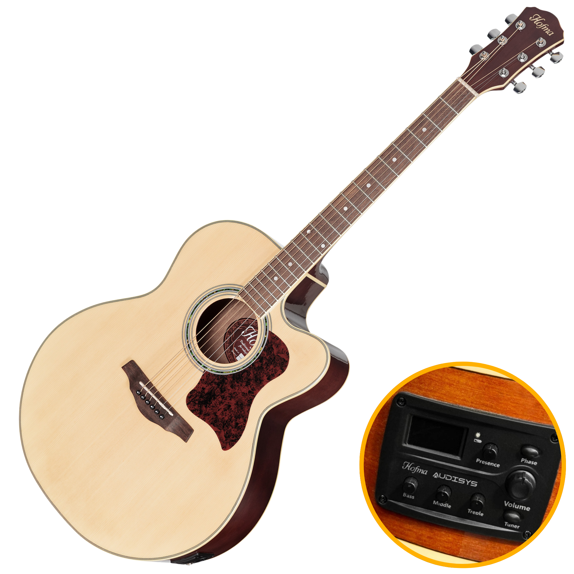 Violão Eletroacústico Cutway Jumbo Hofma HMJ223 Aço Natural Brilhante