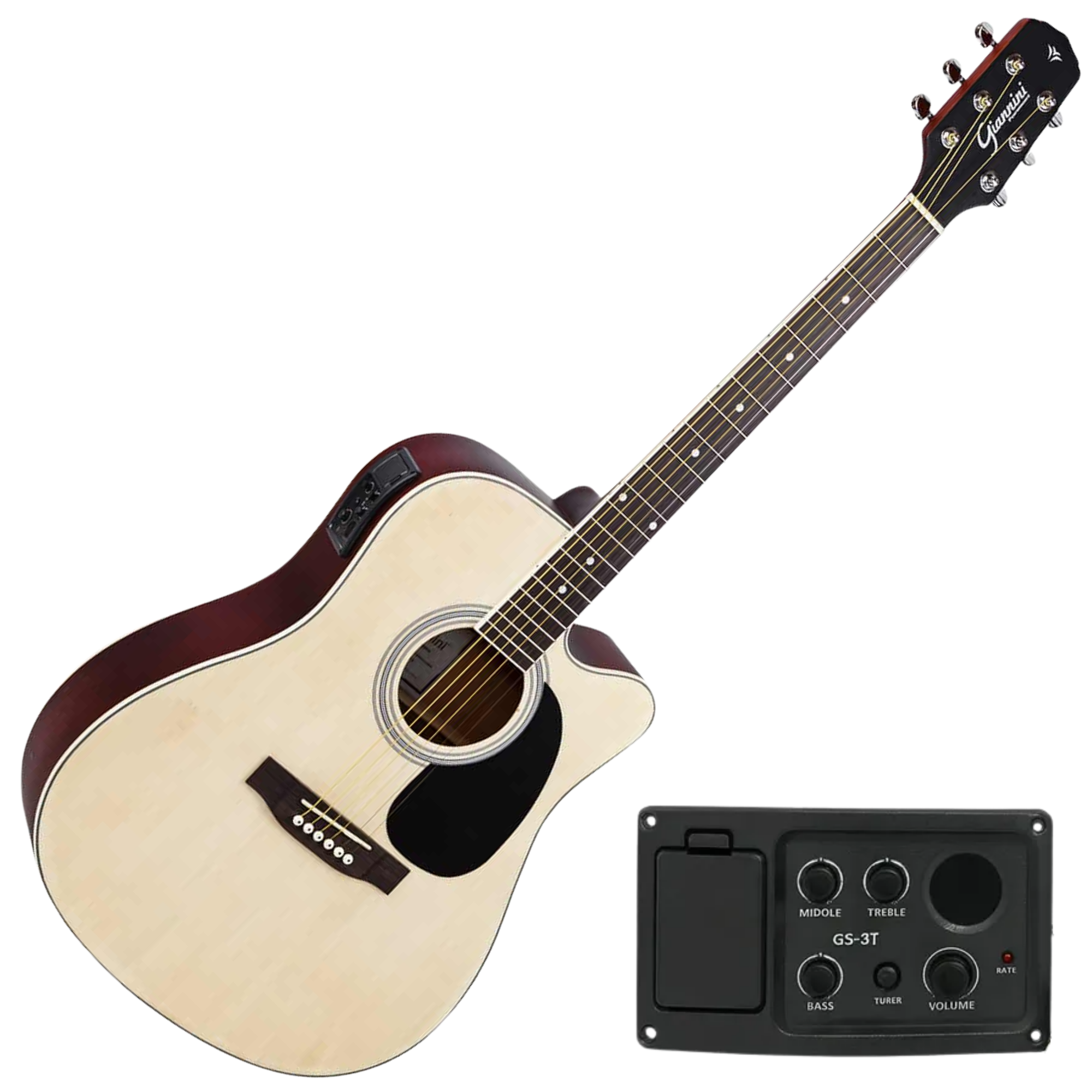 Violão Eletroacústico Aço Giannini Performance GDC-1 CEQ NS Natural Satin Dreadnought Cutaway com GS-3T e Afinador